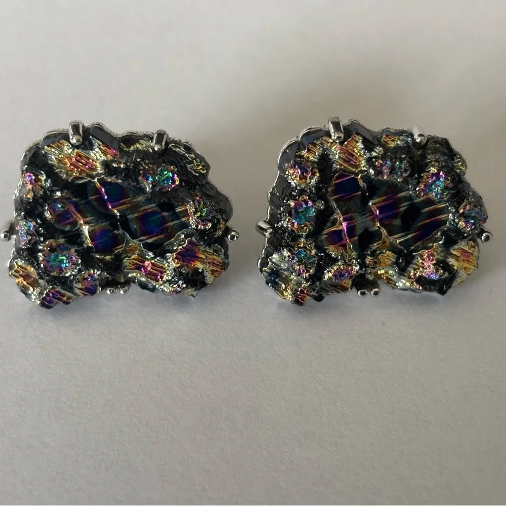 Vintage Swank Lava Rock Cuff Links Peacock- blue, Green, purple